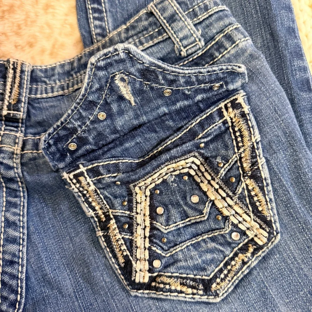 ANA Womens Bootcut Jeans Size 28/6 MediumWash Embellished Rhinestone Pockets Y2K